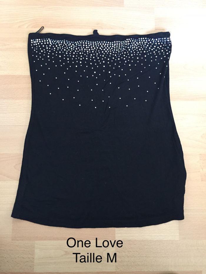 Top sans bretelles noir à strass One Love Taille M