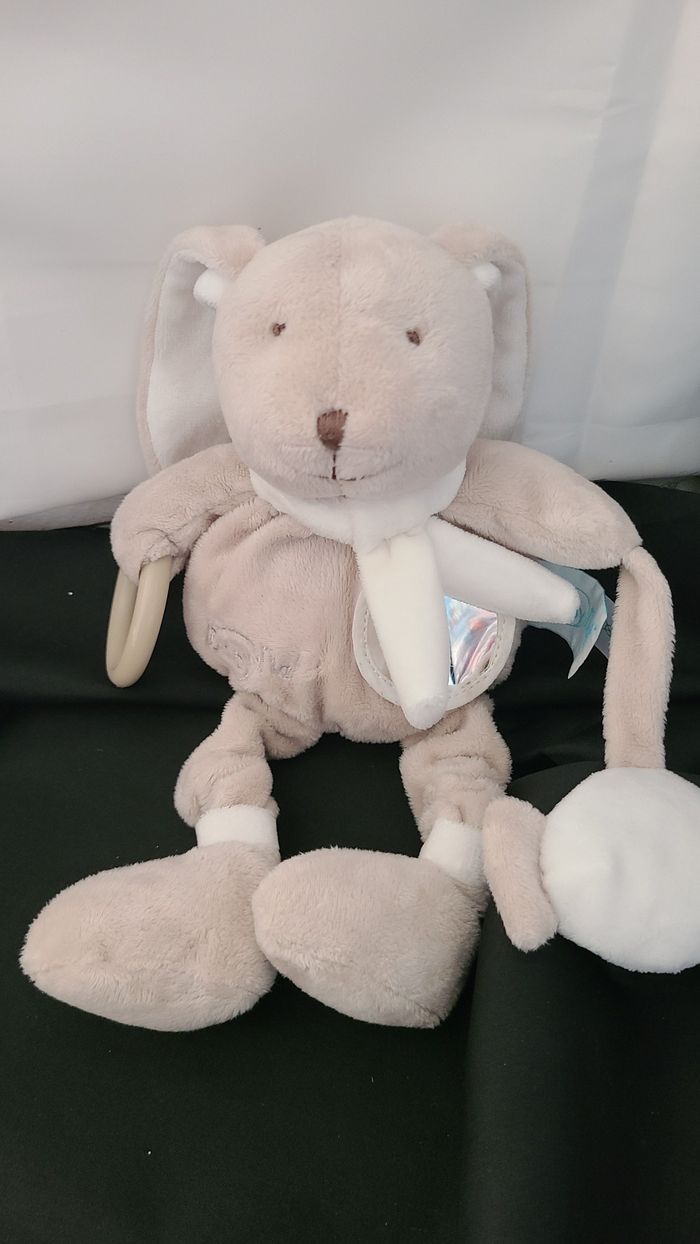 Doudou lapin beige gris blanc Bonbon miroir BABY NAT