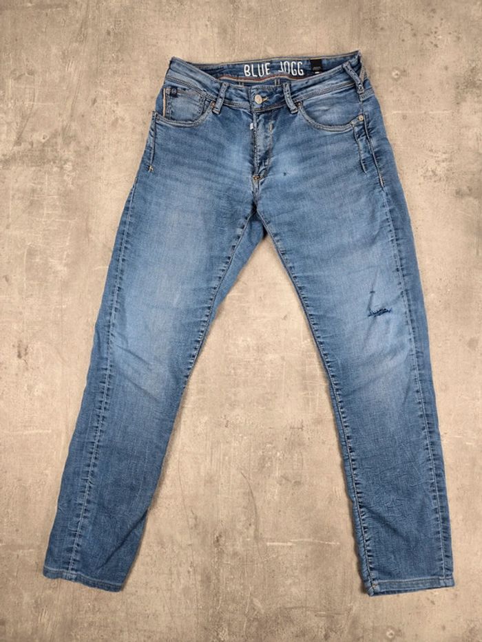 Jean blue jogg homme Le Temps des Cerises slim stretch taille 28 bleu effet délavé style casual - photo numéro 2