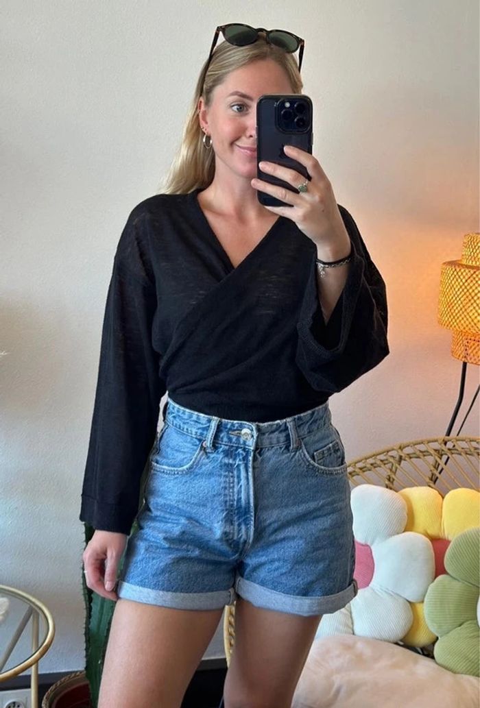 Blouse cache-cœur façon boléro en maille noire, taille S - Bimba y Lola - photo numéro 2