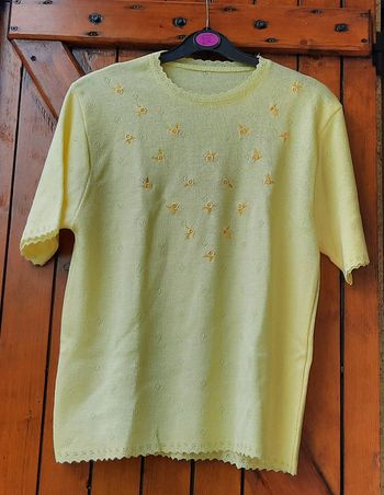 Pull léger jaune vintage, manches courtes, taille 42
