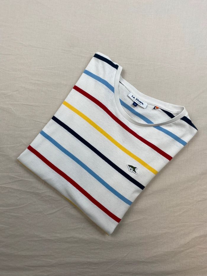 T-shirt à rayures, Le Shark, Blanc Multicolore, M, Homme (655)
