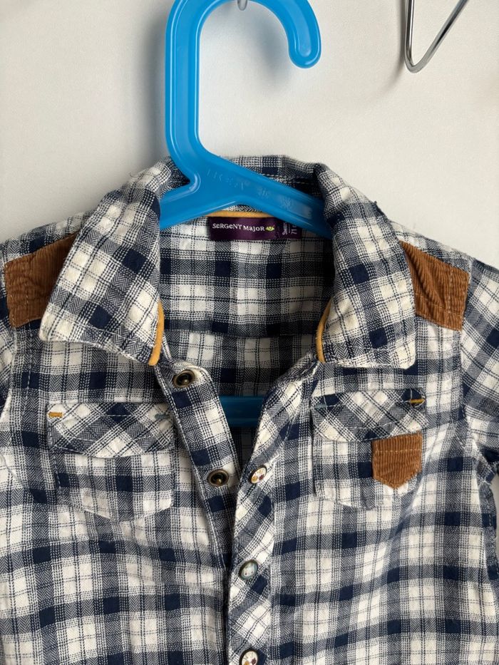 Chemise à carreau coudière en velour marron bébé garçon 9 mois sergent major - photo numéro 3