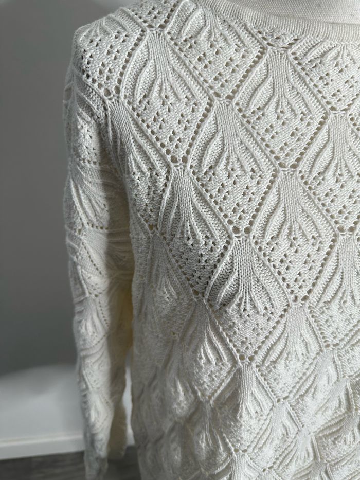 Pull oversize en mailles ajourées blanc Yessica Vintage T44 XXL - photo numéro 3
