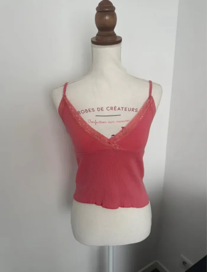 Débardeur top rose corail Pimkie vintage XS ou 34 - photo numéro 3