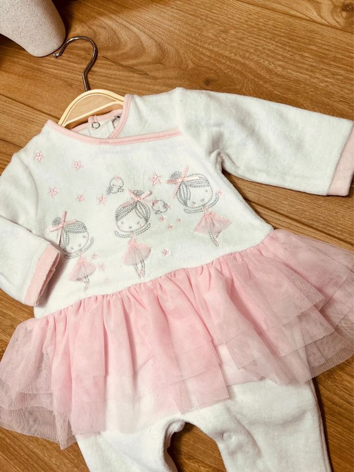 Taille 3 mois pyjama velours fille blanc et rose * tutu * 🎀 - photo numéro 3