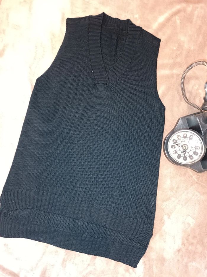 Robe tunique pull sans manches noir uni - photo numéro 2