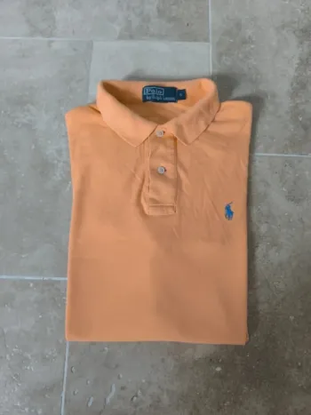 Polo Ralph Lauren homme taille S abricot/ corail logo bleu/violet bon état malgré quelques défauts