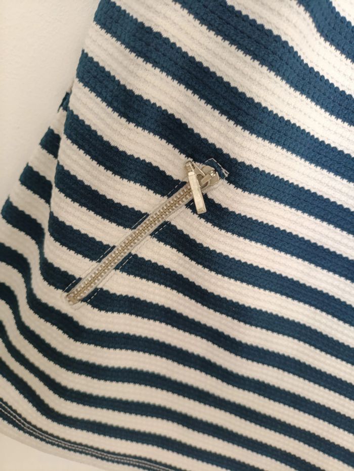 Top rayé épais bleu marine et blanc Camaïeu vintage fermeture - photo numéro 3