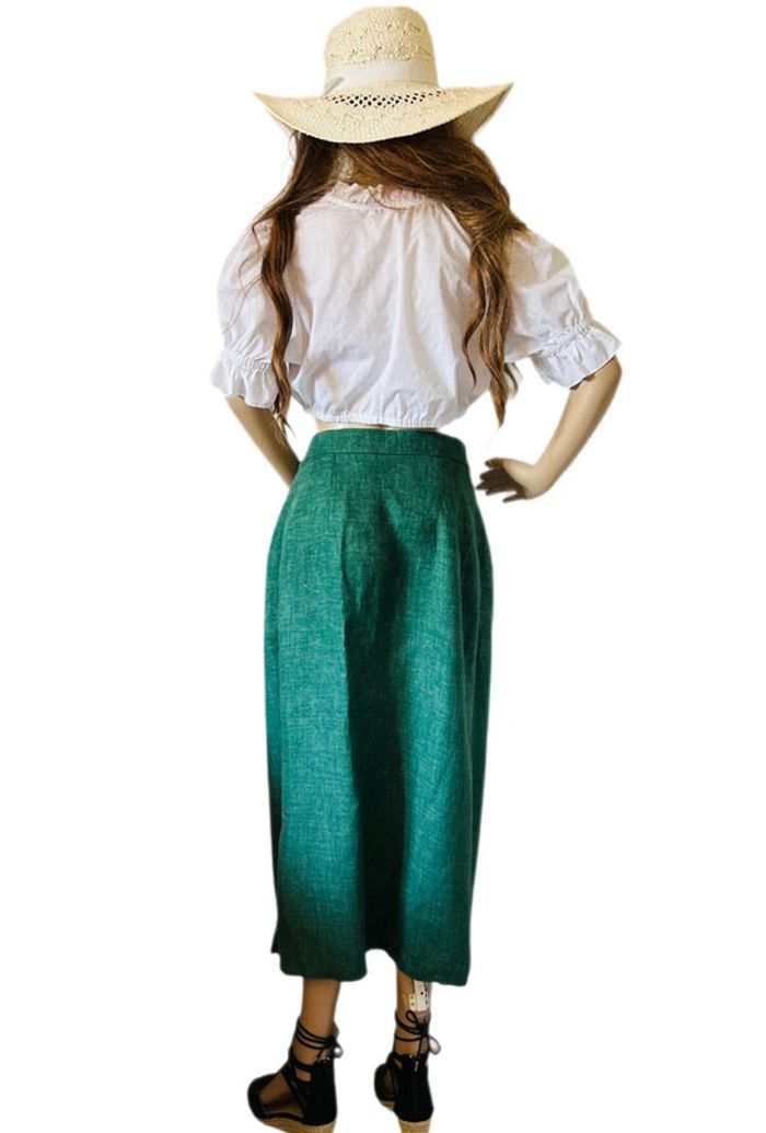 🦚Jupe longue en lin vert champêtre Cottagecore Countryside Charm Green Linen Skirt🦚 - photo numéro 11