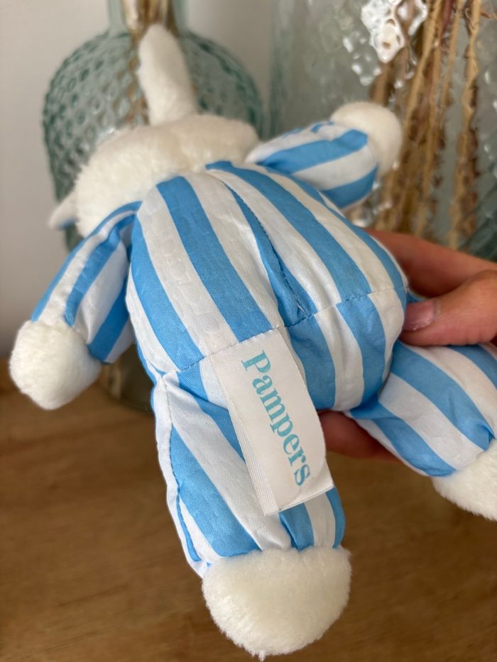 Peluche vintage lapin rayures Pampers - photo numéro 10