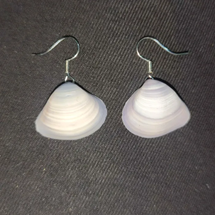 boucles d'oreilles pendantes fantaisie métal argenté et coquillage