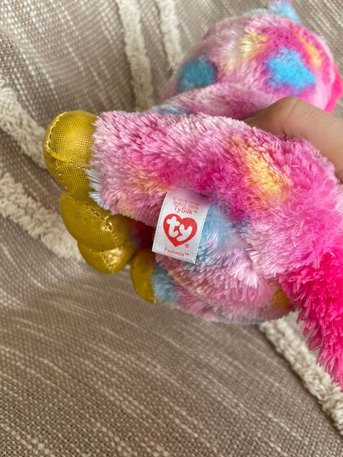 Peluche doudou 26cm TY licorne à tâche multicolore très bon état - photo numéro 4