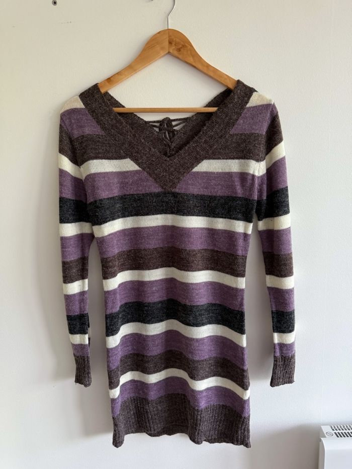 Robe manches longues hiver marron blanc violet taille 38 M - photo numéro 4