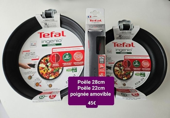 Lot Tefal Ingenio – 2 poêles (22 & 28 cm) + poignée – Neuf