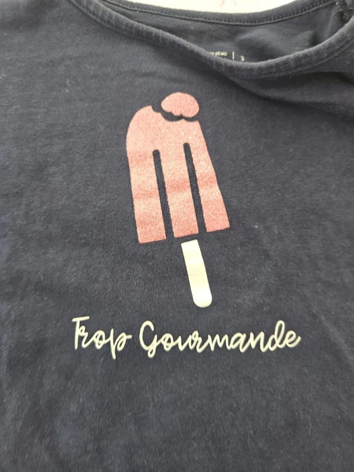 tee shirt fille été manche courte taille 3 ans bleu marine rose pailette glace - photo numéro 3