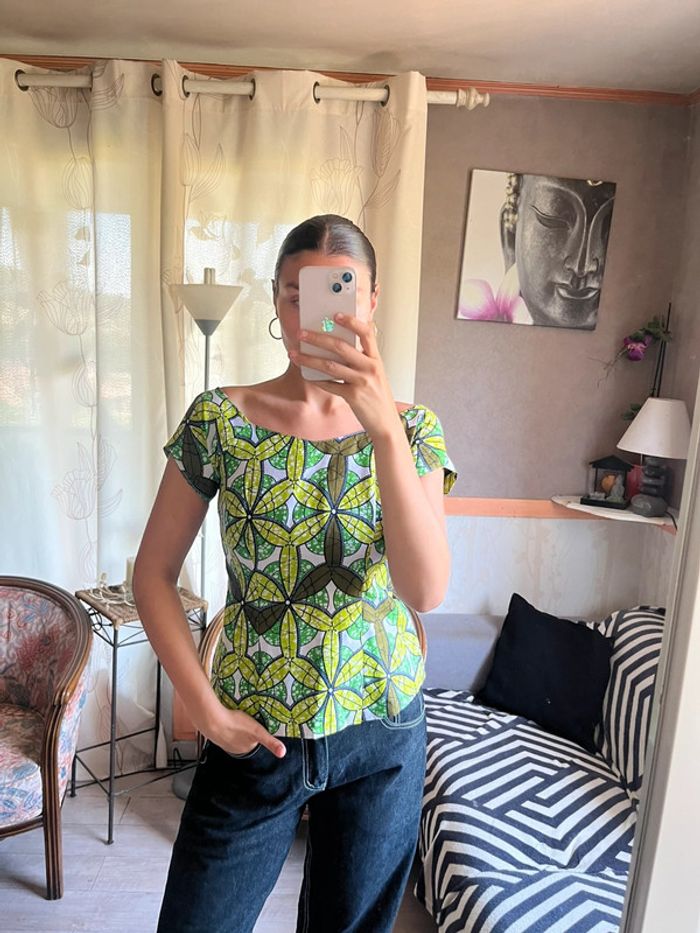 Haut africain coloré vintage y2k 2000yer bohème champêtre country western