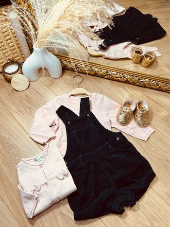 Taille 12 mois tenue 3p fille multimarque rose pale et bleu marine * princesse * 🎀