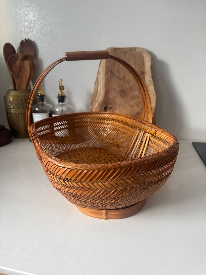 Panier ancien en osier / bambou tressé – vintage - photo numéro 5