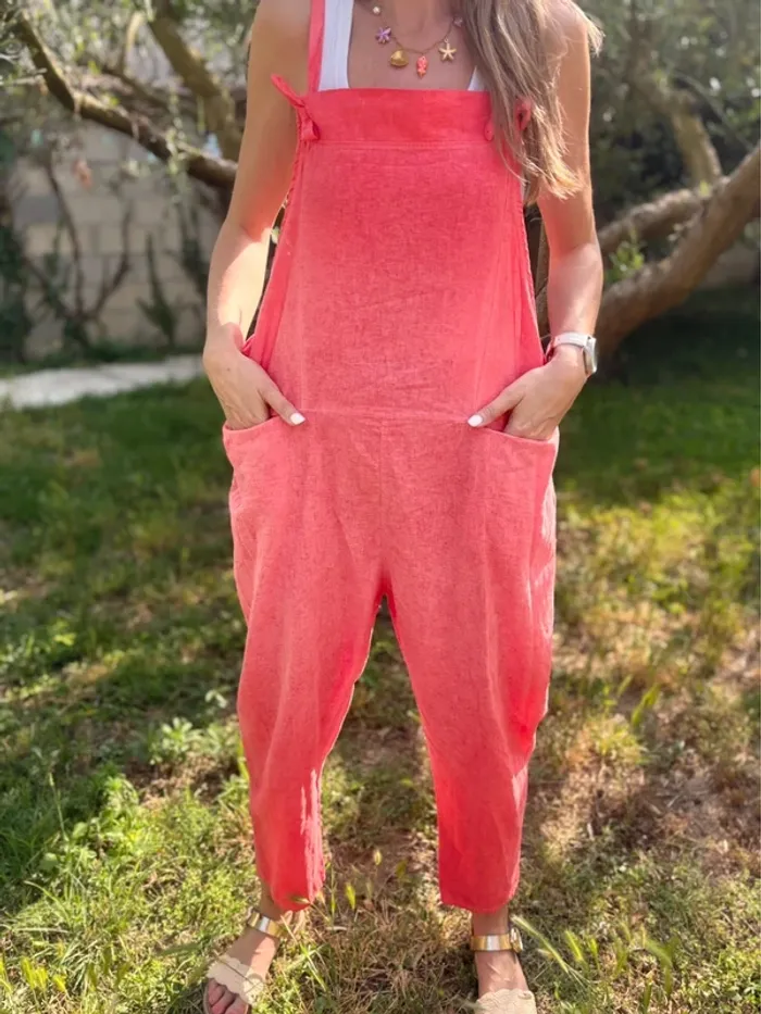 Salopette rose flashy lin et coton taille unique