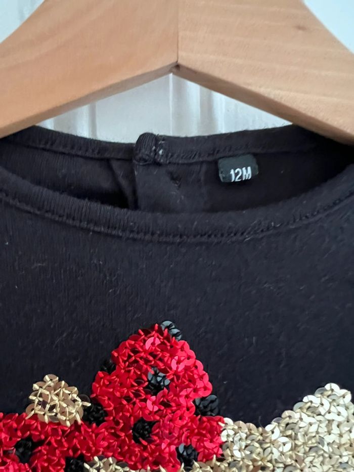 T-shirt manches longues noir à sequins 12 mois - photo numéro 2