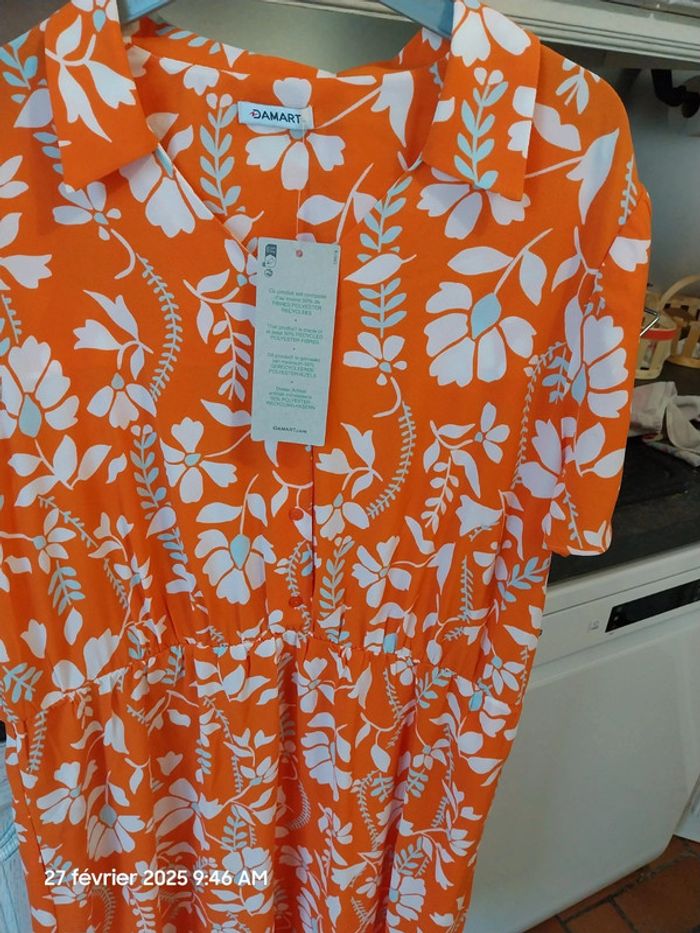 Robe crêpe reliéfé orange fleuri DAMART - taille 46 - couleur orange fleuri - photo numéro 3