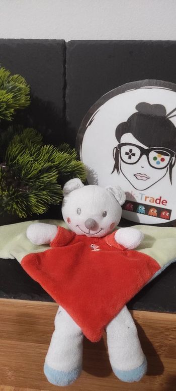 Doudou ours vert bleu rouge oiseau blanc jambe Nicotoy kiabi kitchoun Joue Rond