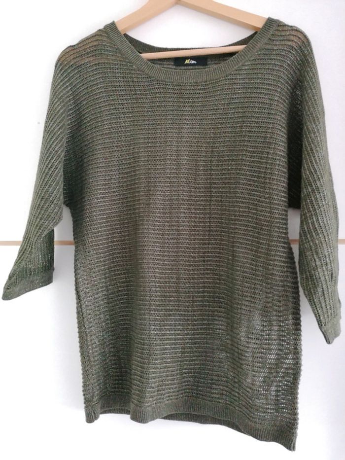 Pull kaki pailleté manches 3/4 Mim - taille 38 #espanolitinafemme