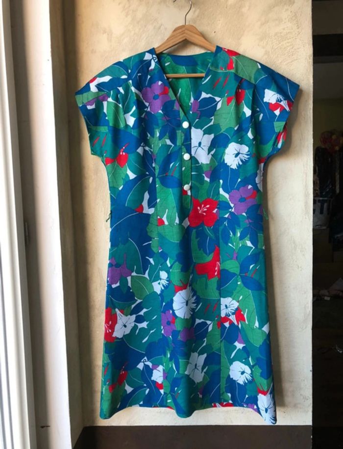 Robe rétro à grosses fleurs vintage XL - photo numéro 10
