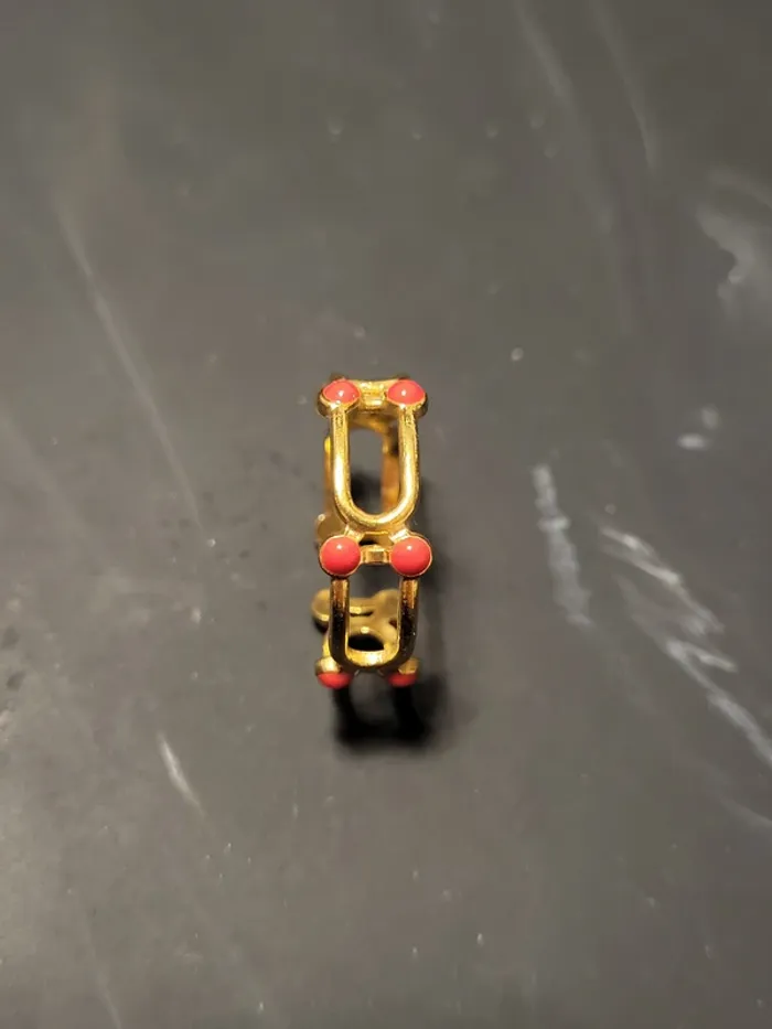 Bague acier inoxydable ajustable trait et points oranges