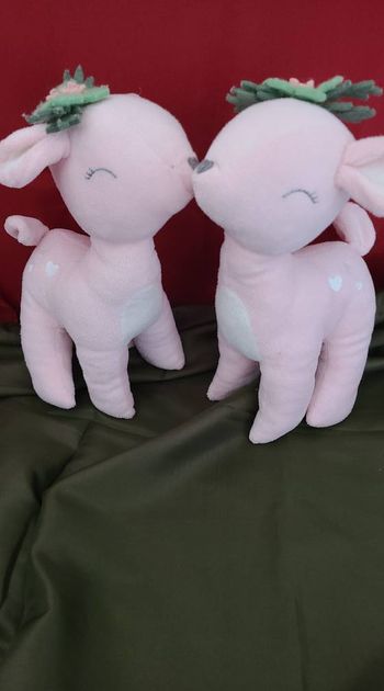 PELUCHE WENDY BICHE MAISONS DU MONDE FAON ROSE COEURS BLANC 26 CM