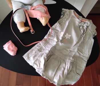 🌸 Robe bébé fille 12 mois en lin – Beige & Corail 🌸