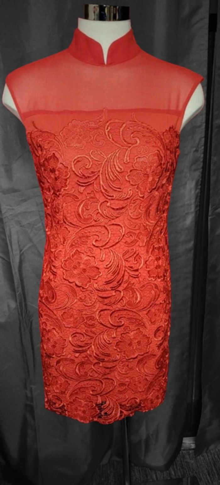 Robe chinoise traditionnelle rouge brodée – Taille M - photo numéro 2