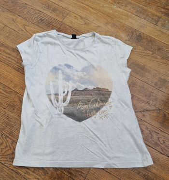 t-shirt fille manche courte beige imprimé kiabi taille 10ans