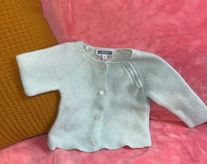 Gilet brassière cardigan maille chaude vert eau Jacadi