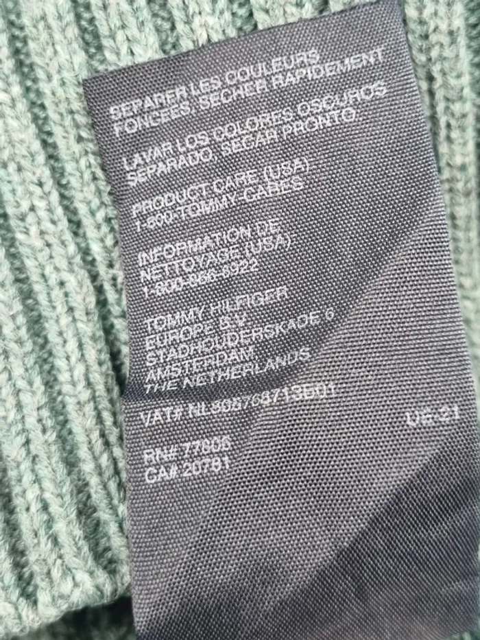 Pull col V torsadé Tommy Hilfiger vert – Taille L Femme (mesures en photos) - photo numéro 8