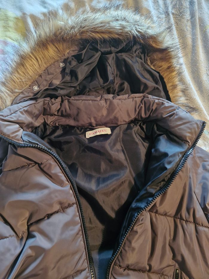 Doudoune blouson  brun col fourrure - photo numéro 2