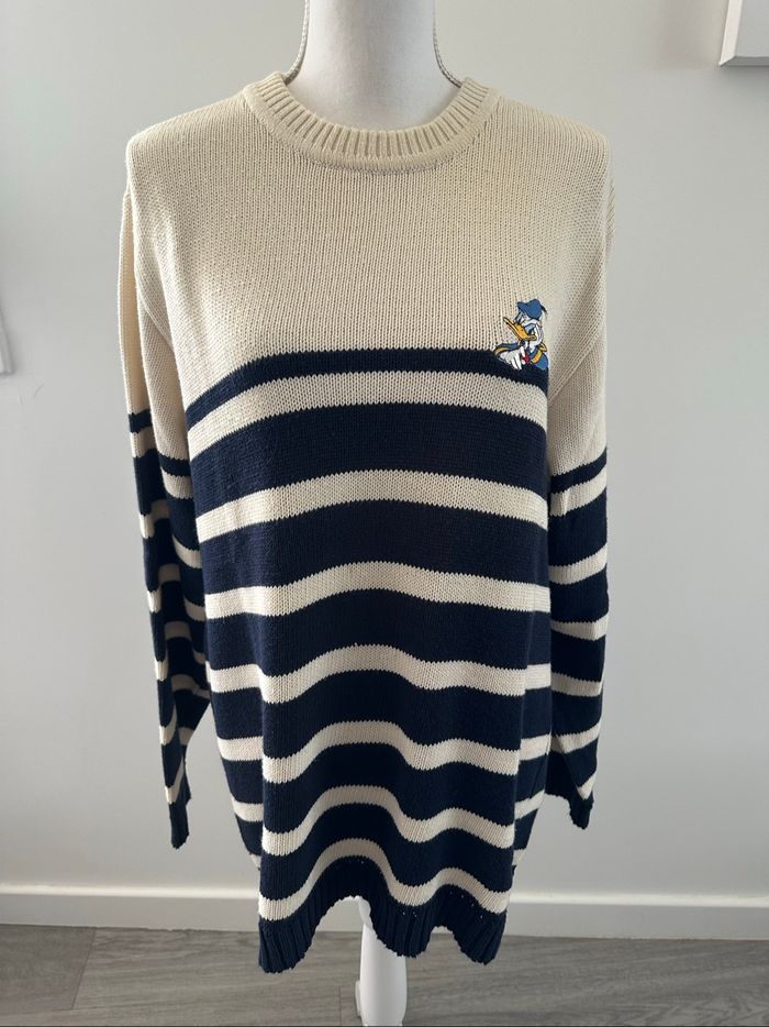 Pull oversize marinière blanc crème et bleu marine Donald Disney Vintage T38 M - photo numéro 3