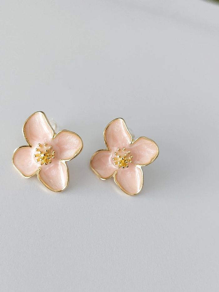 Boucles d'oreilles à clou - hibiscus rose nacrées - acier inoxydable 🌸 - photo numéro 2