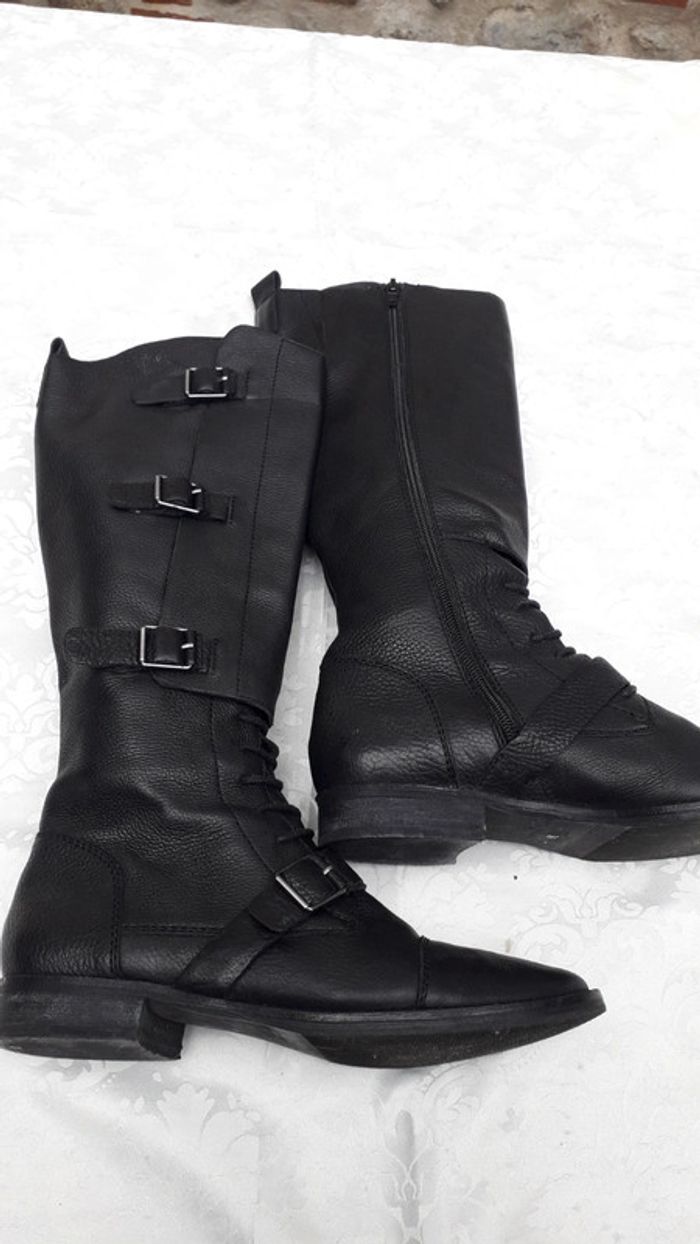 Bottes hautes en cuir grainé noir Taille 36 - photo numéro 3