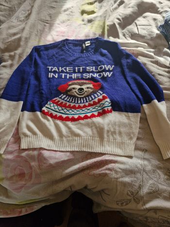 Pull de Noël  bleu et blanc