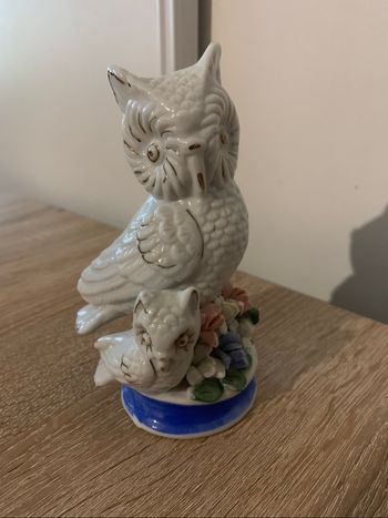 Bibelot chouette et son bébé en porcelaine
