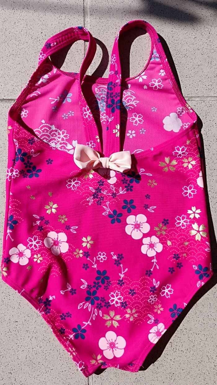 Maillot de bain 1 pièce Nabaiji fille rose imprimé fleurs 3-4 ans - photo numéro 3