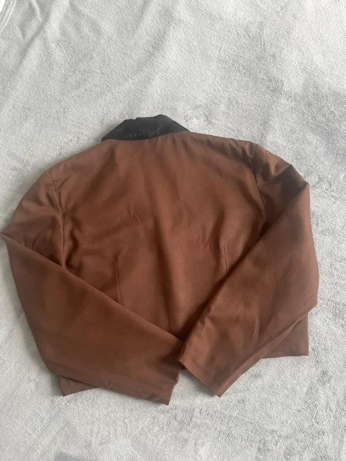 Veste courte vintage marron col velours noir – Fabriquée en France, détails uniques - photo numéro 5