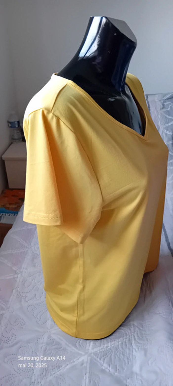 Tee-shirt fluide basique col en V jaune femme XL shein - photo numéro 7