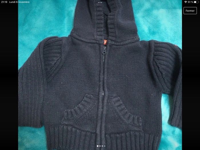 gilet à capuche 6 mois tbe o ka ou 67 cm mixte 100% coton