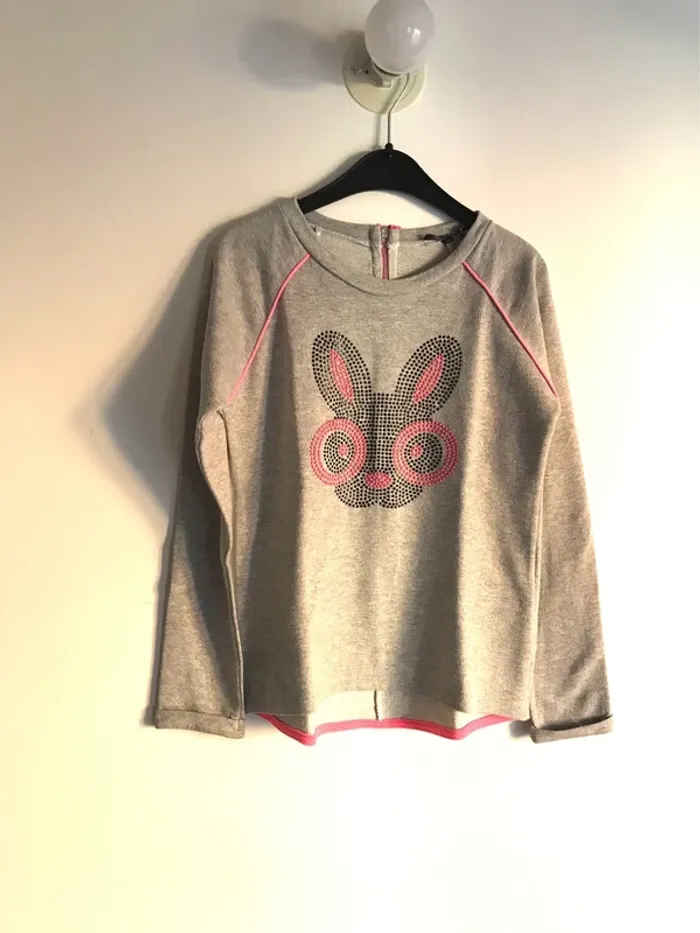 Pull gris 10 ans à tête de lapin