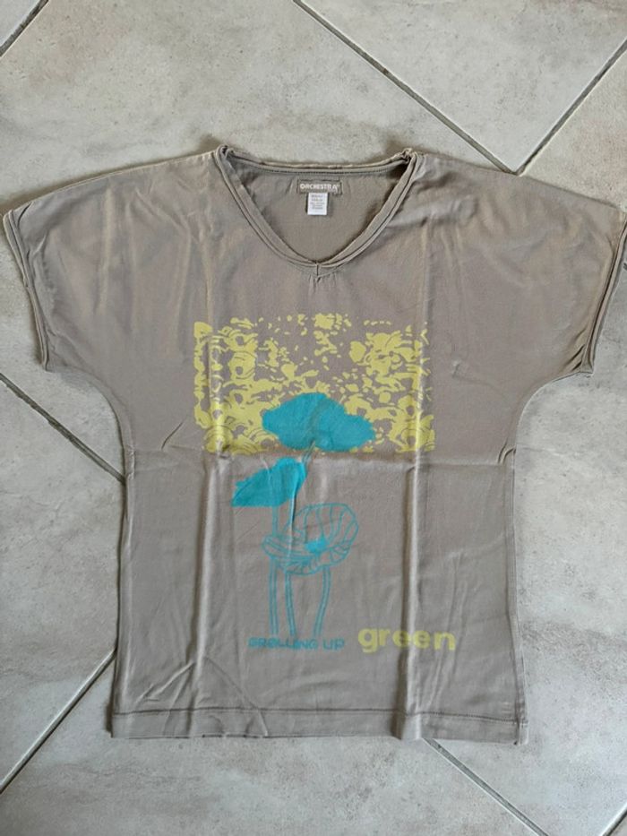 T-shirt beige/gris Orchestra manches courtes 10 ans