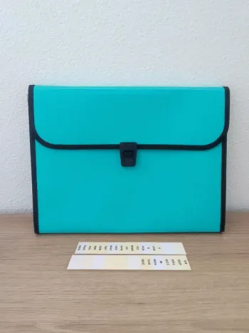 Trieur à soufflet polypro turquoise + étiquette / United Office - Dos 45mm