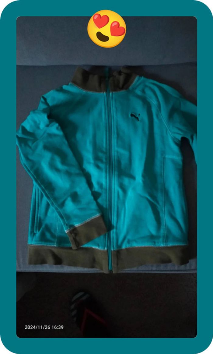 Sweat zip femme puma, tailles S, turquoise, très bon état